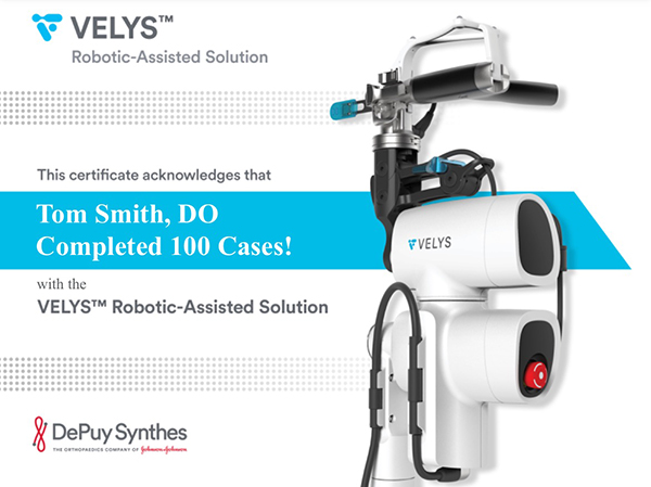 Dr Tom Smith 100th Velys Robotic Total Knee Replacement Most by any Orthopedic Surgeon in the State of Illinois!